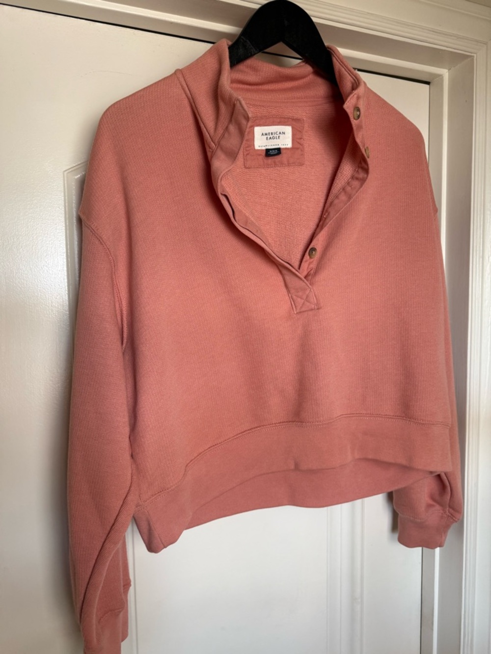 American Eagle Waffle-Knit Snap Pullover - Coral Pink